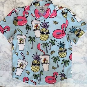Little Boys Buc-ee’s Baby Blue Foam Cup 🍍 🦩 🌴 😎 Button Down Polo